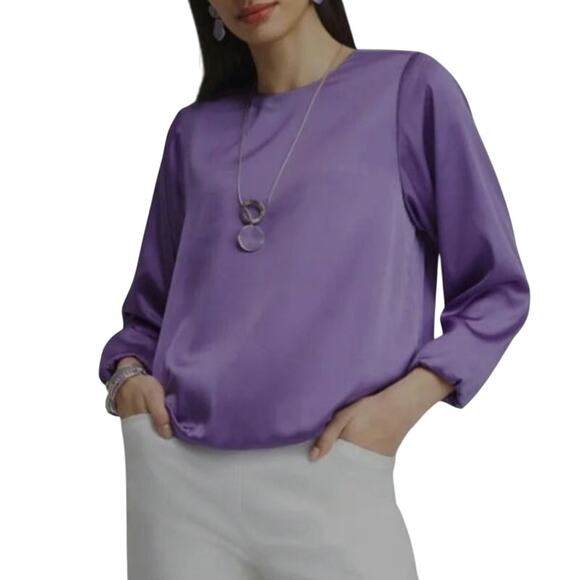 Chico's Purple Sumptuous Satin Bubble Top Chico's Size3 or US 16 Minimalist - Picture 2 of 13